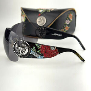 Ed Hardy Sunglasses mod. Beyonce 2 ESH024 Rose Rhinestone Rimless Vintage + Case